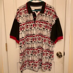 Greg Norman Black Red and White Aztec Style LIV Golf Polo